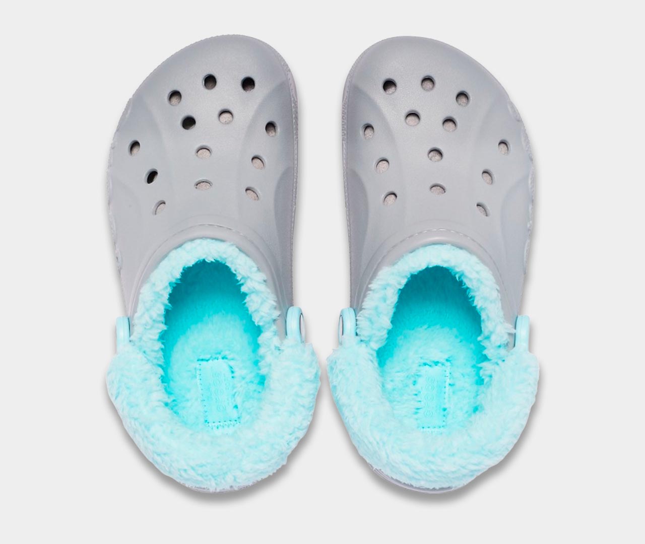 crocs baya lined fuzz strap clog light grey ice blue 2
