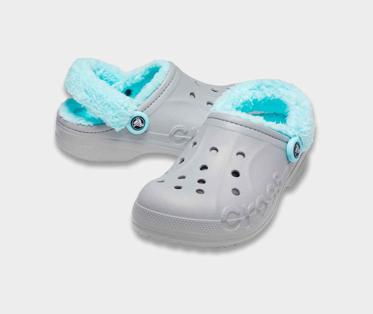crocs baya lined fuzz strap clog light grey ice blue 3