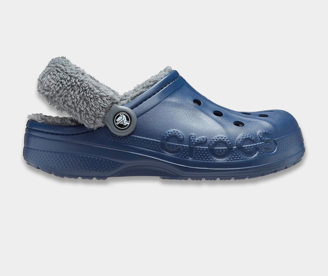 crocs baya lined fuzz strap clog navy 1